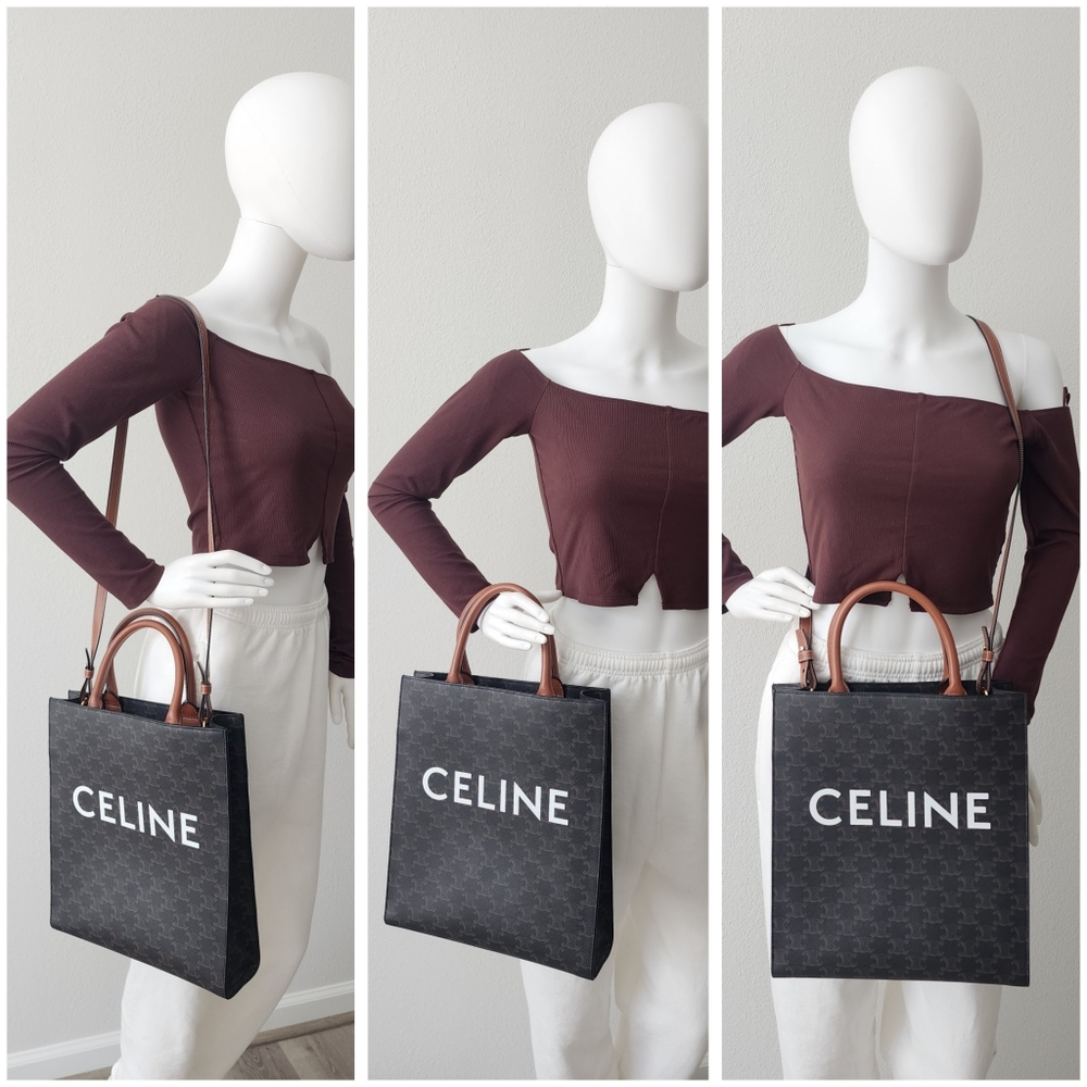 Auth Celine Triomphe Cabas Calfskin Tote Bag - Picture 3 of 9